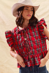 SO ME Christmas Holiday Plaid Ruffled Quilt Vest Top OutfitFlow